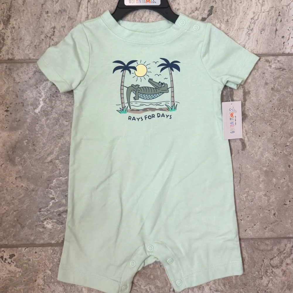 NWT Size 6-9 months Garanimals Green Baby Romper crocodile graphic